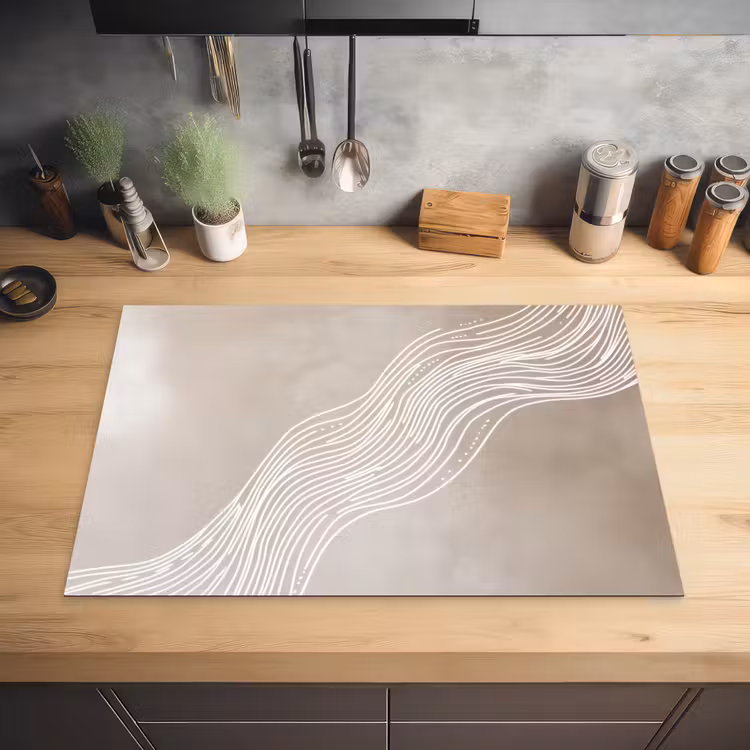 Golvende lijnen - Vloeiend - Zandkleurig Inductie beschermer vinyl 3mm klein -sfeer5