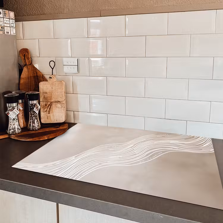 Golvende lijnen - Vloeiend - Zandkleurig Inductie beschermer vinyl 3mm klein -sfeer3