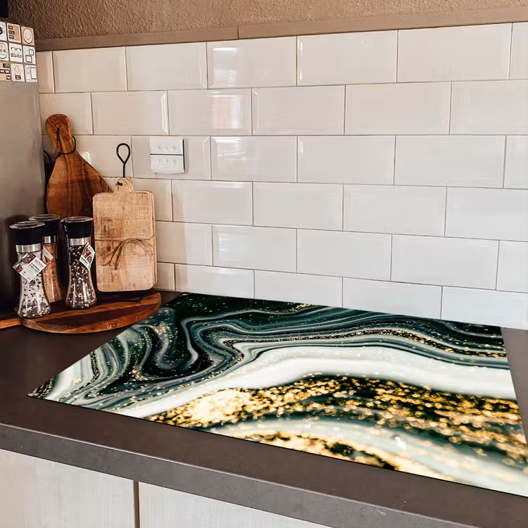 Golvend Marmer met Gouden Glans Inductie beschermer vinyl 3mm klein -sfeer3