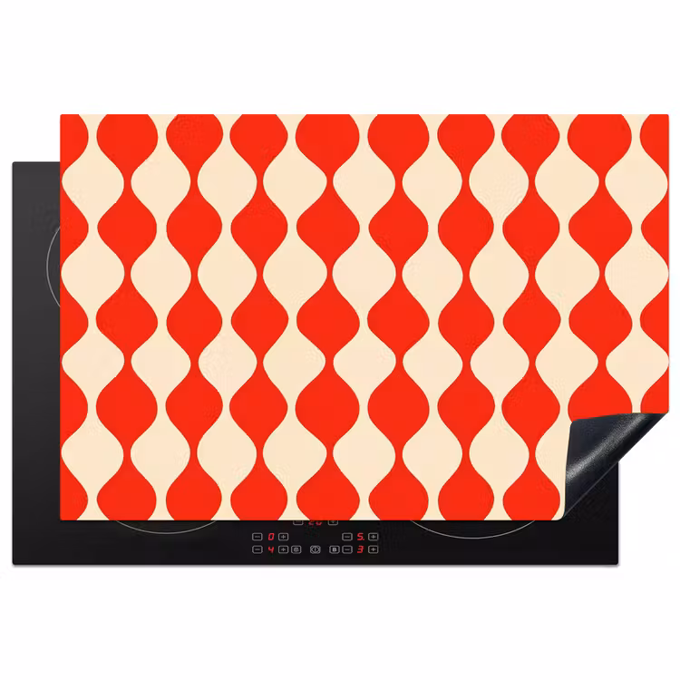 Golvend patroon - Retro - Rood - Beige Inductie beschermer vinyl 3mm klein 276 -3d