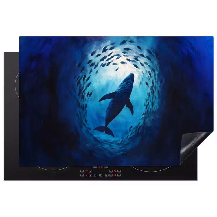 Walvis - Vissen - Donkerblauw Inductie beschermer vinyl 3mm klein -3d