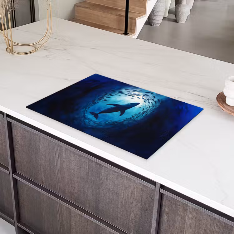 Walvis - Vissen - Donkerblauw Inductie beschermer vinyl 3mm klein -sfeer8