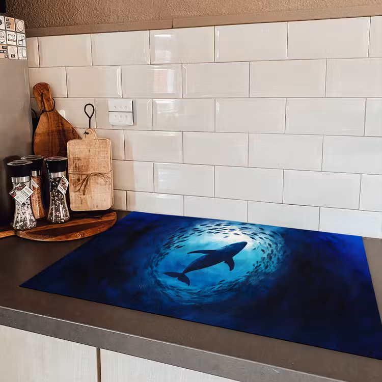 Walvis - Vissen - Donkerblauw Inductie beschermer vinyl 3mm klein -sfeer3