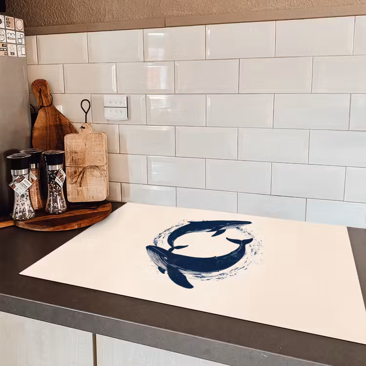 Walvissen - Spetters - Cirkel - Donkerblauw Inductie beschermer vinyl 3mm klein -sfeer3