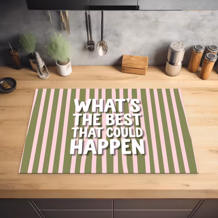 What's the best that could happen - Strepen - Groen - Roze Inductie beschermer vinyl 3mm klein -sfeer5