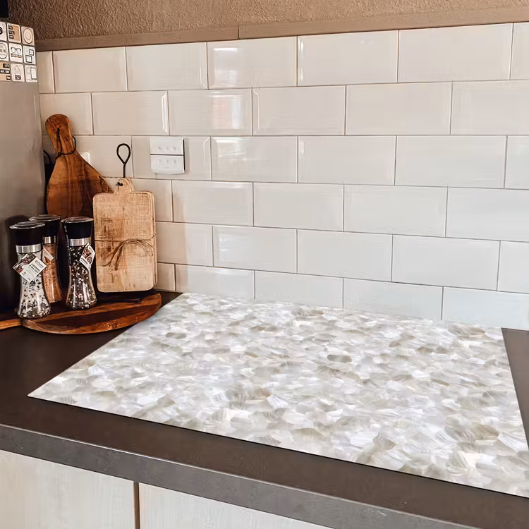 Wit - Penseelstreken - Reliëfeffect Inductie beschermer vinyl 3mm klein 276 -sfeer3