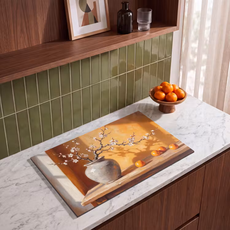Induction Hob Cover - White Flowers - Still Life - Witte bloemen - Stilleven Inductie beschermer vinyl 3mm klein