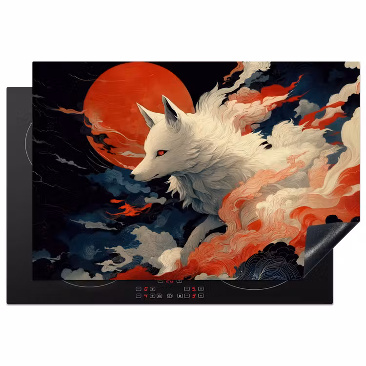 Witte vos - wolken - maan Inductie beschermer vinyl 3mm klein -3d