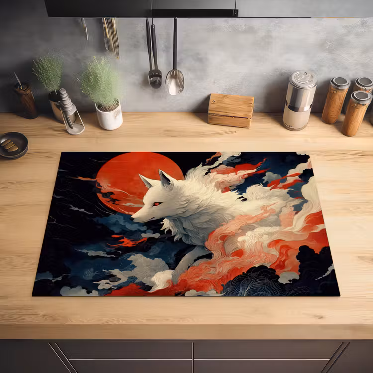 Witte vos - wolken - maan Inductie beschermer vinyl 3mm klein -sfeer5