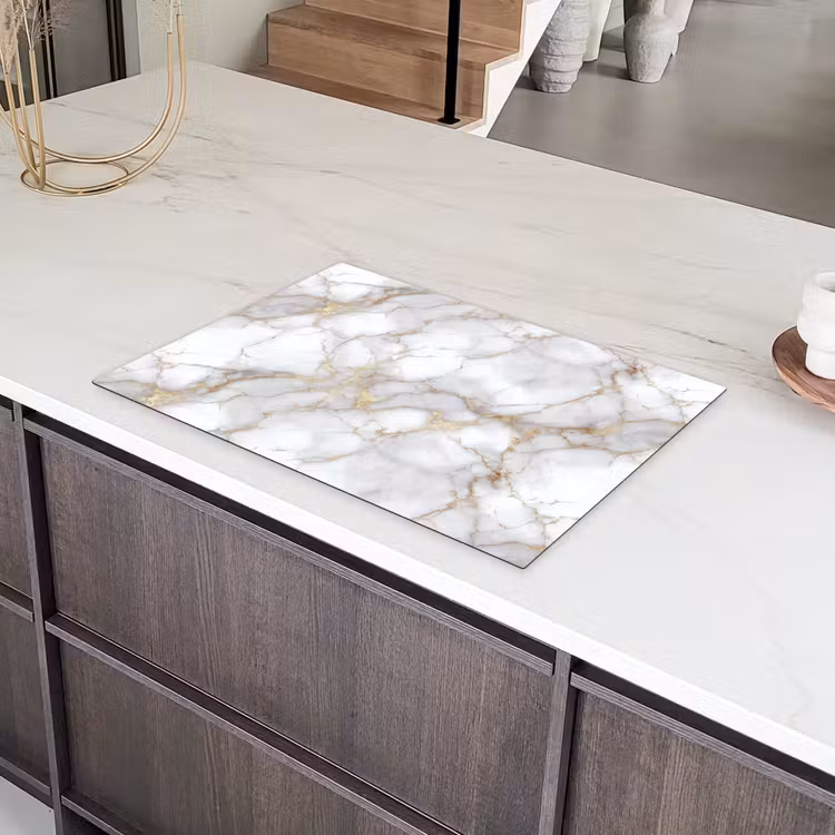 Wit - Goud - Marmer - Grijs Inductie beschermer vinyl 3mm klein 276 -sfeer8