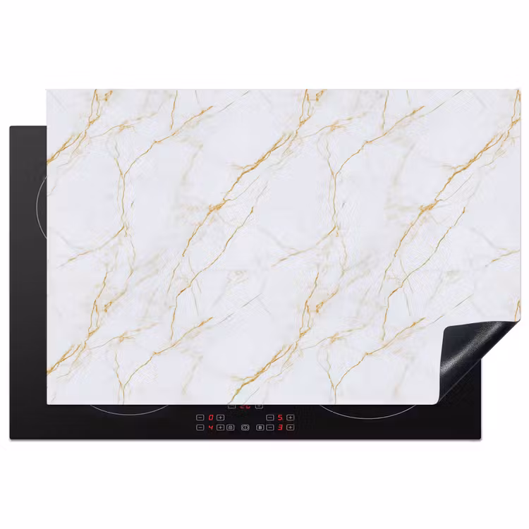 Wit - Marmer - Goud - Luxueus Inductie beschermer vinyl 3mm klein 276 -3d