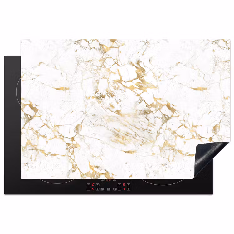 Wit - Marmer - Luxe - Goud Inductie beschermer vinyl 3mm klein 276 -3d