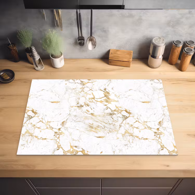 Wit - Marmer - Luxe - Goud Inductie beschermer vinyl 3mm klein 276 -sfeer5