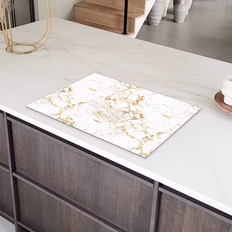 Wit - Marmer - Luxe - Goud Inductie beschermer vinyl 3mm klein 276 -sfeer8