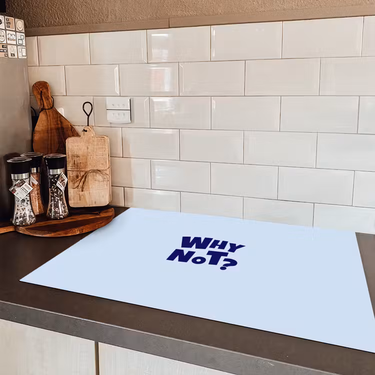 Why not - Blauw - Licht blauw - Quote Inductie beschermer vinyl 3mm klein -sfeer3
