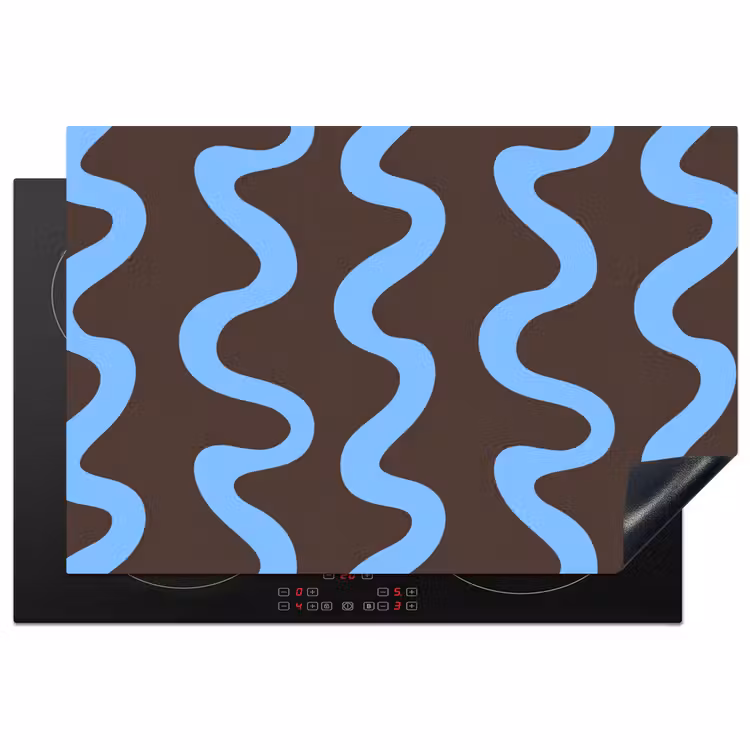 Kronkelende lijnen - Blauw - Bruin - Minimalistisch Inductie beschermer vinyl 3mm klein 276 -3d