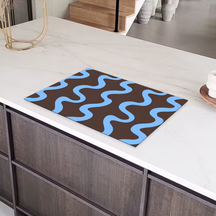 Kronkelende lijnen - Blauw - Bruin - Minimalistisch Inductie beschermer vinyl 3mm klein 276 -sfeer8