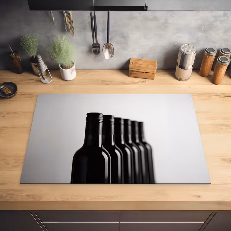 Wijnflessen - Zwart - Minimalistisch Inductie beschermer vinyl 3mm klein -sfeer5