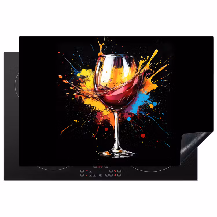 Wijn - Glas - Graffiti - Borrel - Rood - Verf Inductie beschermer vinyl 3mm klein -3d