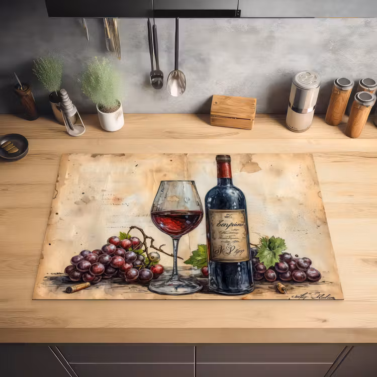 Wijn - Druiven - Drank - Wijnglas - Fruit Inductie beschermer vinyl 3mm klein -sfeer5