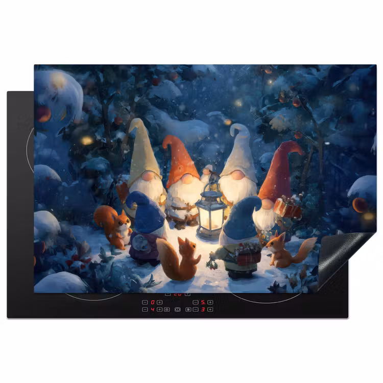 Winter - Gnooms - Eekhoorns - Meerkleurig Inductie beschermer vinyl 3mm klein -3d