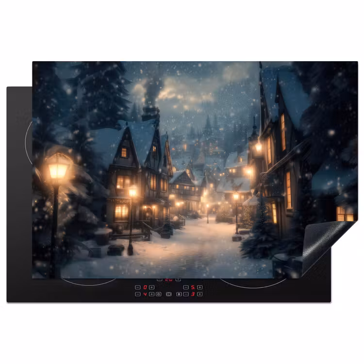 Winterdorp - Sneeuw - Donker Inductie beschermer vinyl 3mm klein -3d