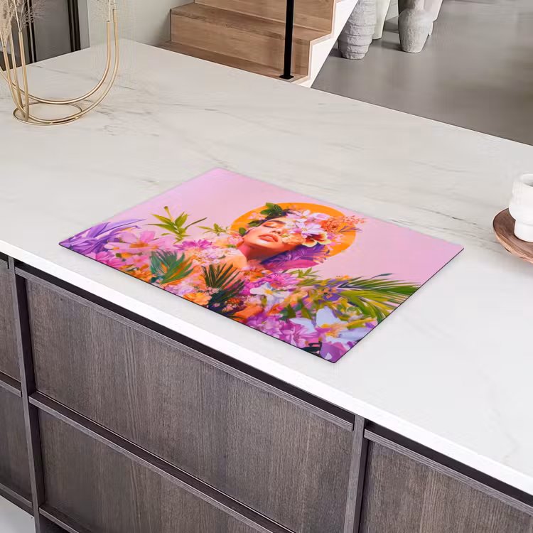Vrouw - Abstract - Cirkel - Bloemen Inductie beschermer vinyl 3mm klein -sfeer8
