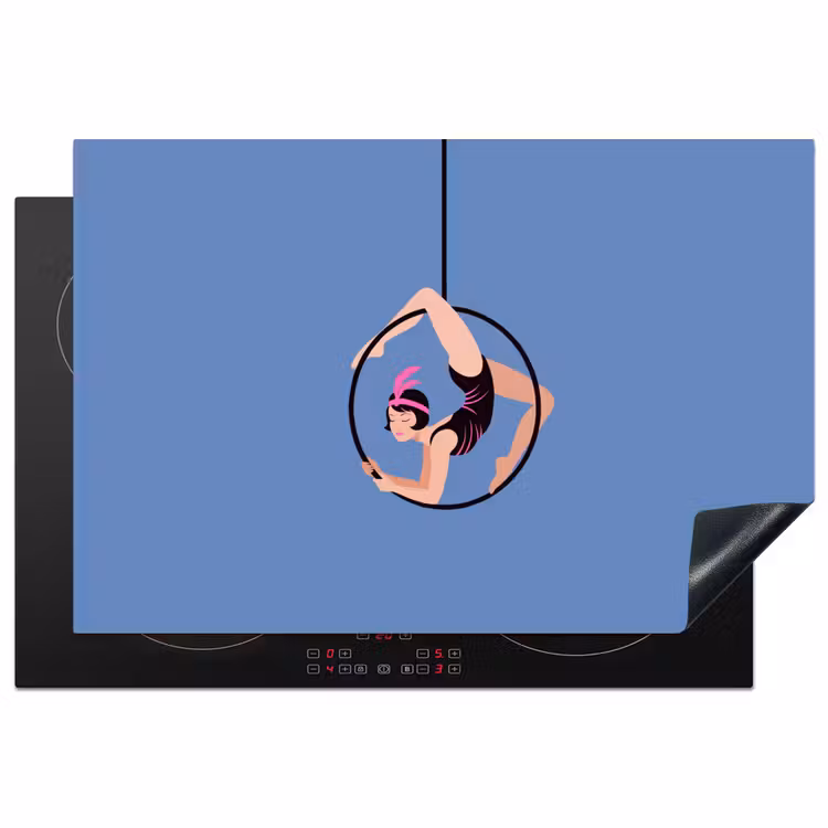 Vrouw - Aerial hoop - Art deco - Illustratie - Blauw Inductie beschermer vinyl 3mm klein -3d