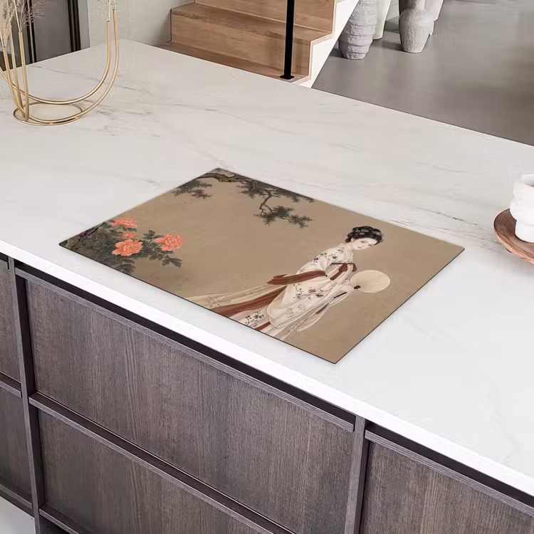Vrouw - Azië - Kunst - Beige Inductie beschermer vinyl 3mm klein -sfeer8