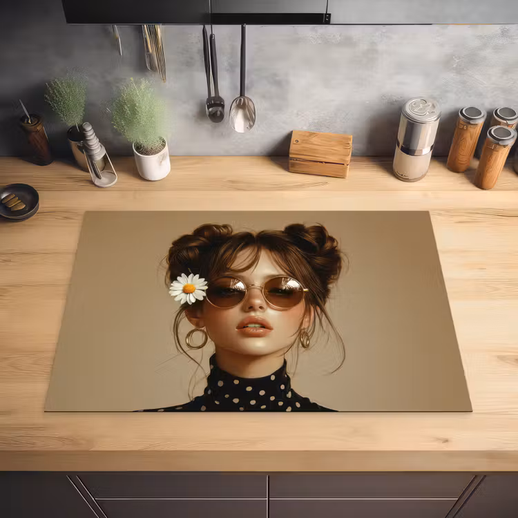 Vrouw - Beige - Bloem - Modern - Portret Inductie beschermer vinyl 3mm klein -sfeer5