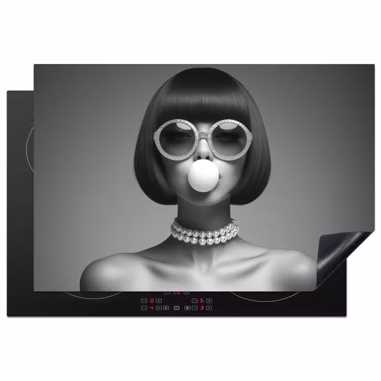 Vrouw - Zwart Wit - Ketting - Zonnebril Inductie beschermer vinyl 3mm klein -3d