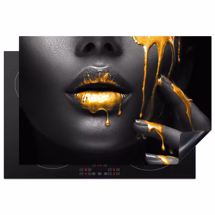 Vrouw - Zwart - Goud - Gezicht - Lippen Inductie beschermer vinyl 3mm klein -3d