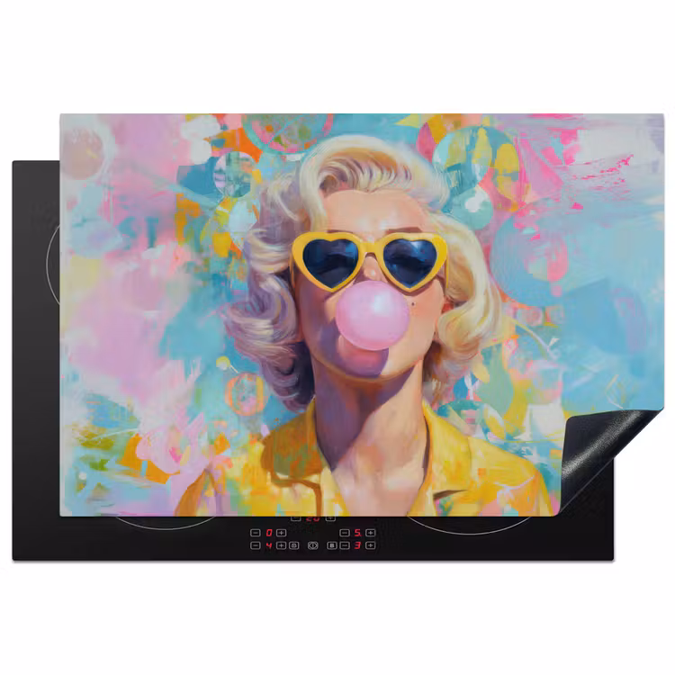 Vrouw - Blond - Roze kauwgom - Kleurrijk - Pastel Inductie beschermer vinyl 3mm klein -3d