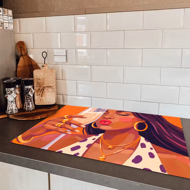 Vrouw - Champagne - Feest - Modern - Oranje Inductie beschermer vinyl 3mm klein -sfeer3