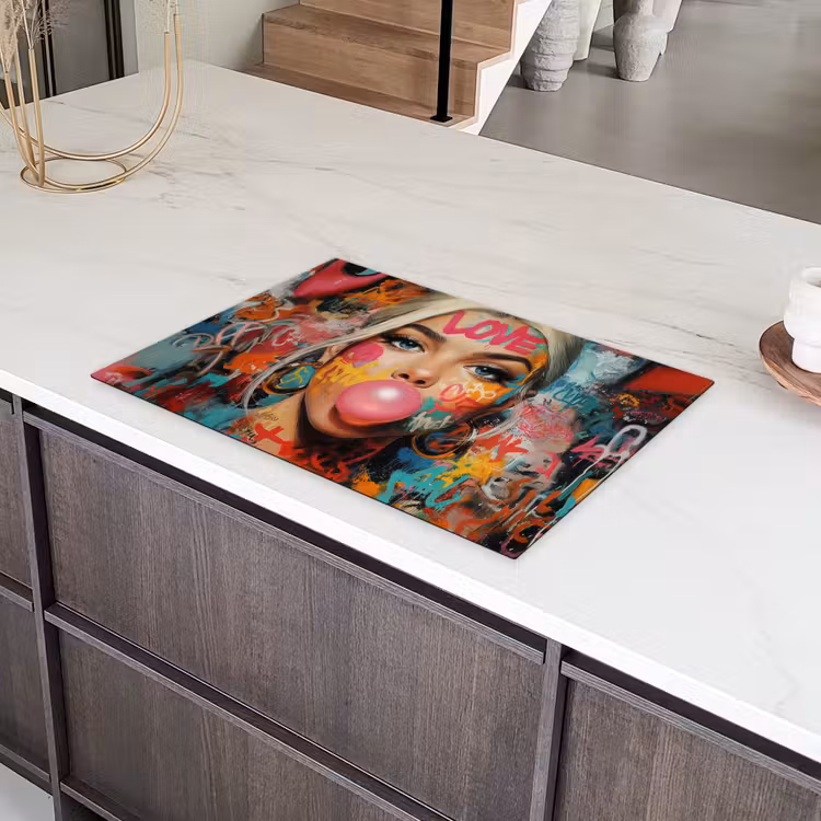 Vrouw - Kauwgom - Graffiti - Love Inductie beschermer vinyl 3mm klein -sfeer8