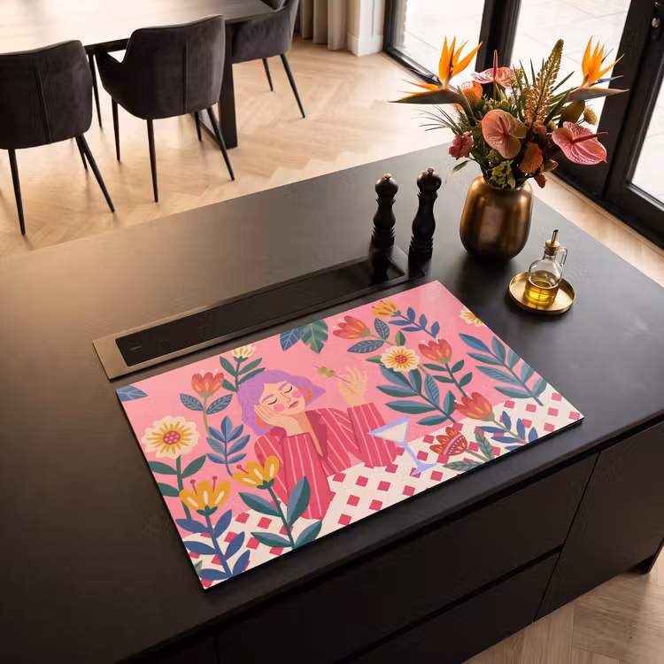 Vrouw - Cocktail - Bloemen - Modern - Roze Inductie beschermer vinyl 3mm klein -sfeer5