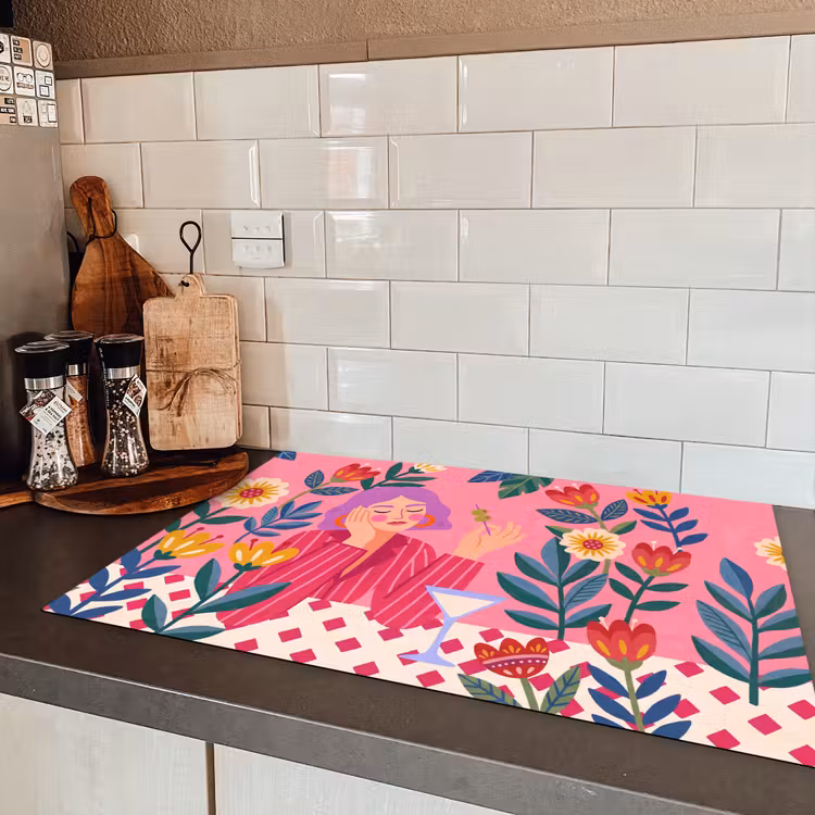 Vrouw - Cocktail - Bloemen - Modern - Roze Inductie beschermer vinyl 3mm klein -sfeer3
