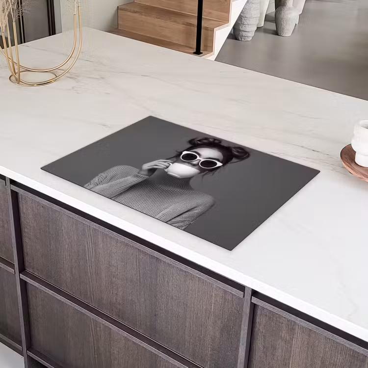 Vrouw - Koffie - Zwart - Wit Inductie beschermer vinyl 3mm klein -sfeer8