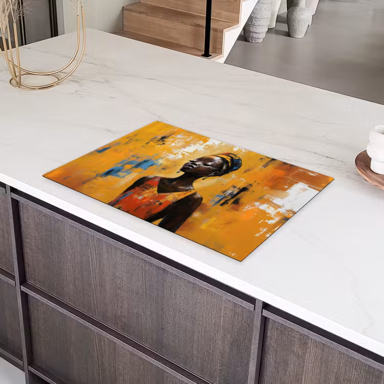 Vrouw - Ogen - Penseelstreken - Geel Inductie beschermer vinyl 3mm klein -sfeer8