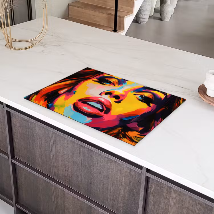 Vrouw - Gezicht - Kleurrijk Inductie beschermer vinyl 3mm klein -sfeer8