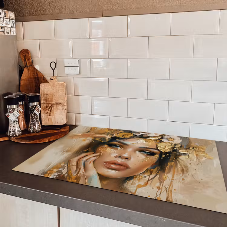 Vrouw - Bloemen - Goud - Portret Inductie beschermer vinyl 3mm klein -sfeer3