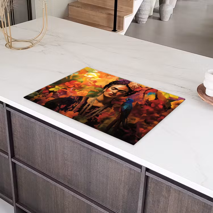 Vrouw - Bloemen - Papegaai - Schilderachtig Inductie beschermer vinyl 3mm klein -sfeer8