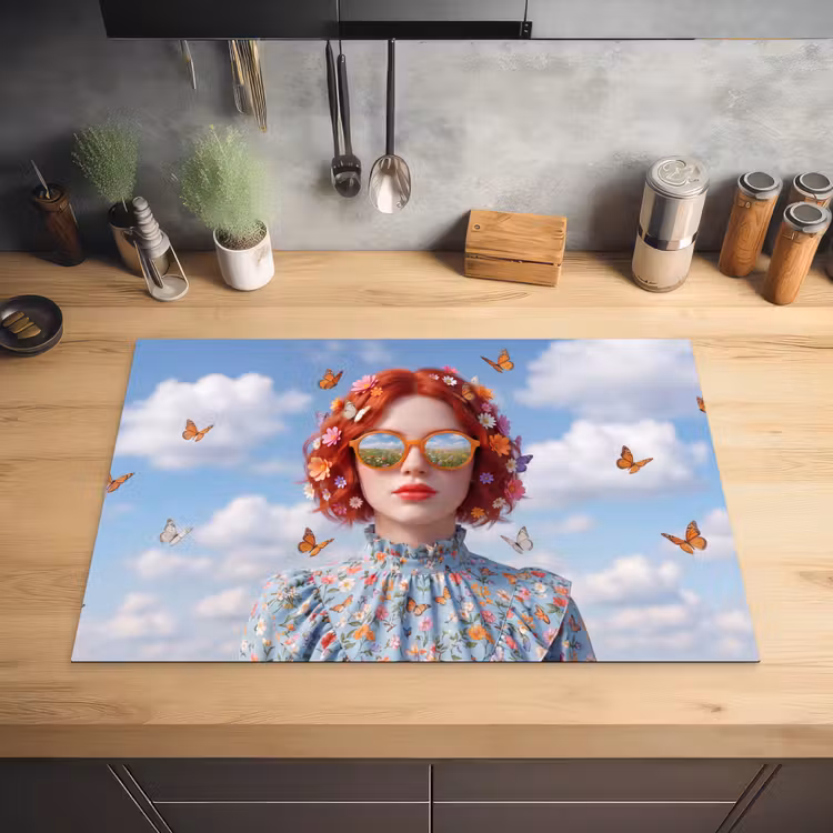 Vrouw - Bloemen - Zomer - Portret - Kleurrijk Inductie beschermer vinyl 3mm klein -sfeer5