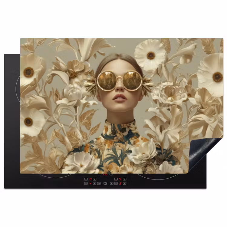 Vrouw - Bloemen - Zonnebril - Wit Inductie beschermer vinyl 3mm klein -3d