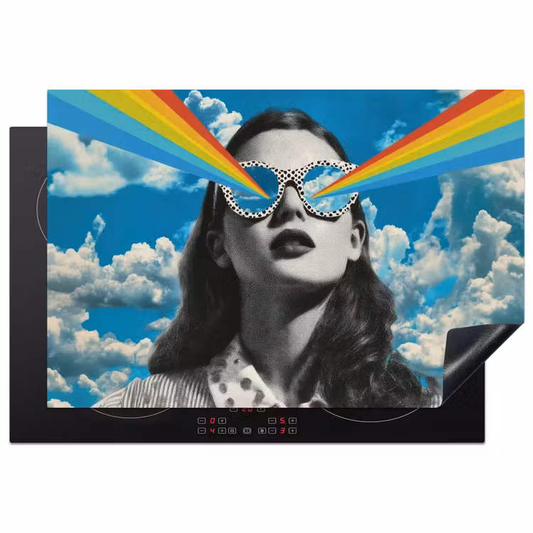 Vrouw - Bril - Regenboog - Wolken Inductie beschermer vinyl 3mm klein -3d