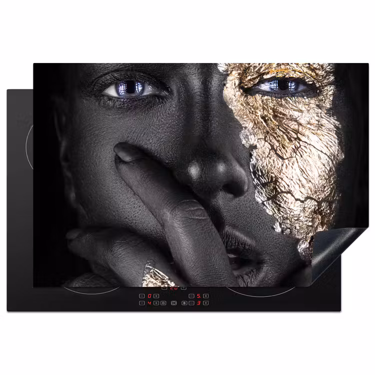 Vrouw - Goud - Zwart - Schmink - Luxe Inductie beschermer vinyl 3mm klein -3d