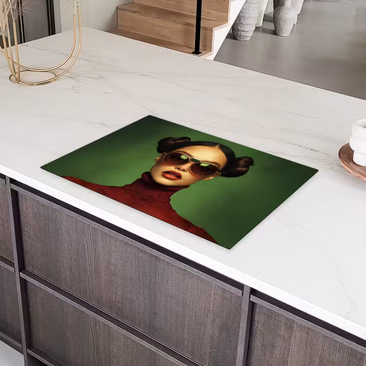 Vrouw - Groen - Bril - Aesthetic - Modern Inductie beschermer vinyl 3mm klein -sfeer8