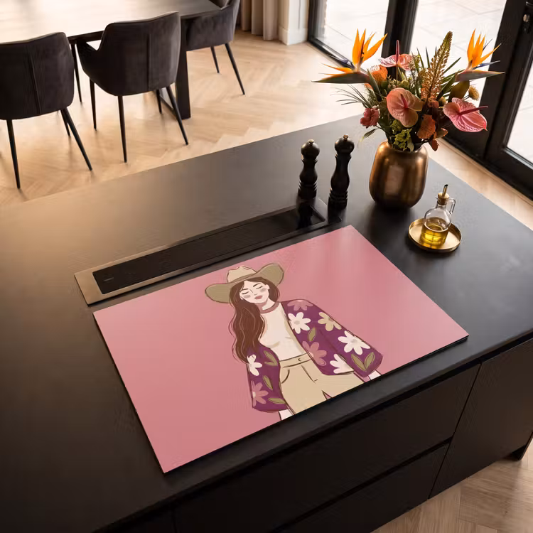 Vrouw - Hoed - Portret - Illustratie - Roze Inductie beschermer vinyl 3mm klein -sfeer5