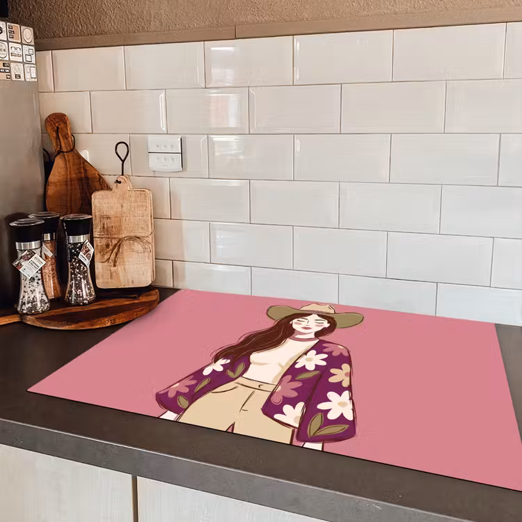 Vrouw - Hoed - Portret - Illustratie - Roze Inductie beschermer vinyl 3mm klein -sfeer3