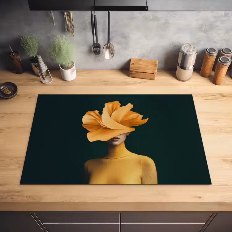 Vrouw - Hoed - Geel Inductie beschermer vinyl 3mm klein -sfeer5